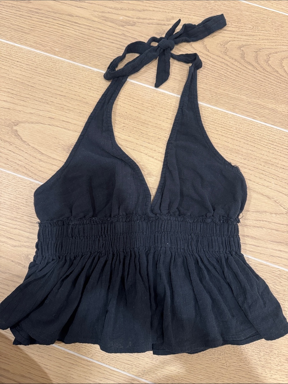 Ocean Drive Black Halter Smocked Waist Peplum Top
